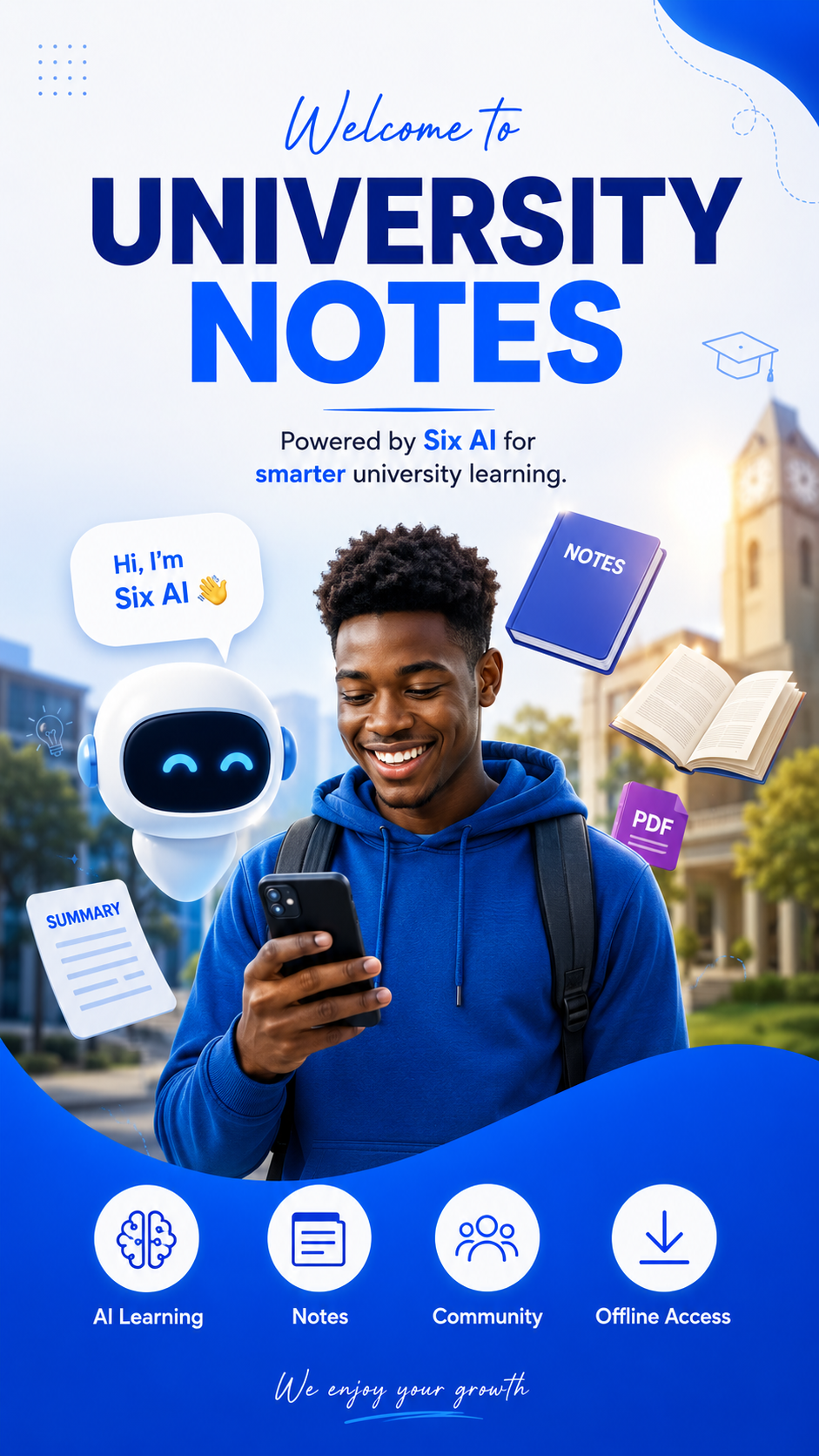 Welcome screen of the University Notes App